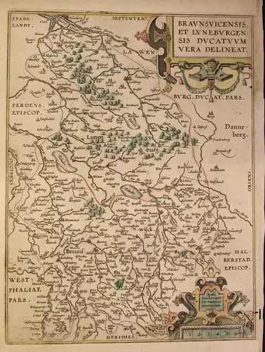 kolor. Kupferstichkarte Ortelius Braunsvicensis et Luneburgensis um 1590 sf