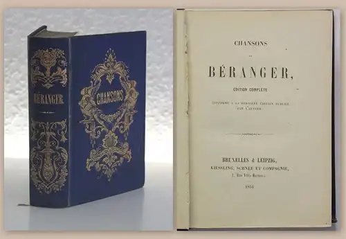 Chansons de Béranger 1854 goldgeprägter Leinen Lieder Gedichte Lyrik Frankreich