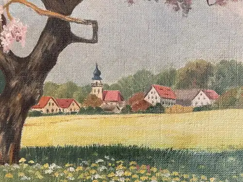Hans Klemm Dörfliche Landschaft "Frühling in der Lausitz" signiert 74,5 x37cm js