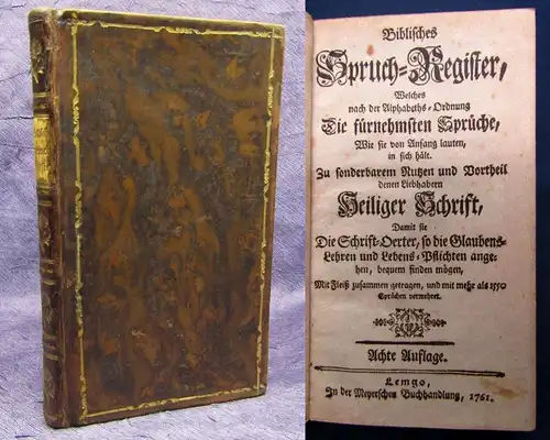 Biblisches Spruch- Register Zum besonderen nutzen der heiligen Schrift 1761 js