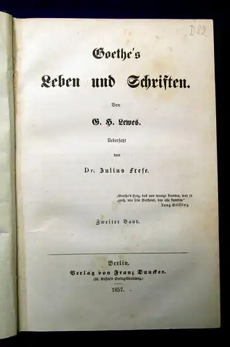 Lewes Goethes Leben und Schriften 2 Bde 1857 Geschichte Gesellschaft mb