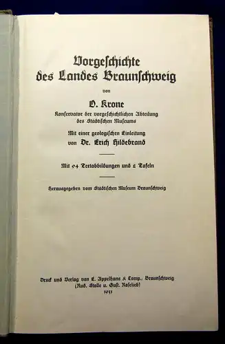 Krone Hildebrand Vorgeschichte des Landes Braunschweig 1931 94 Abb. 2 Tafeln mb