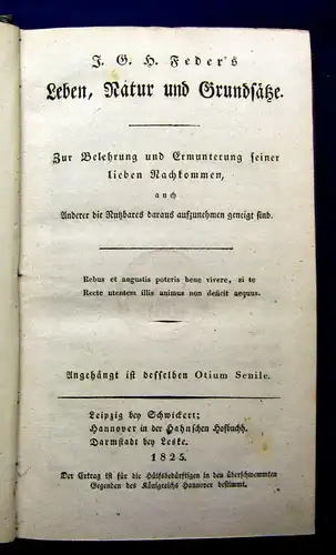 Feder´s Leben, Natur und Grundsätze 1825 Belletristik Literatur mb