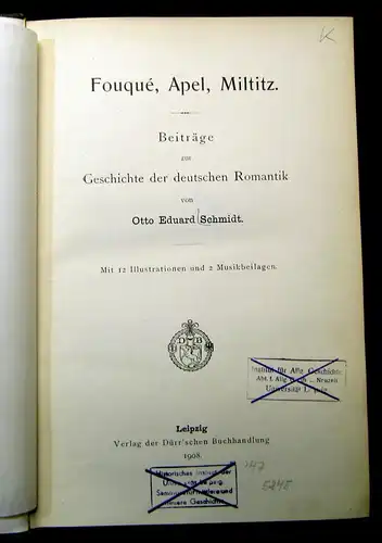 Schmidt Fouque Apel Miltitz Beiträge Geschichte der deutschen Romantik 1908 mb