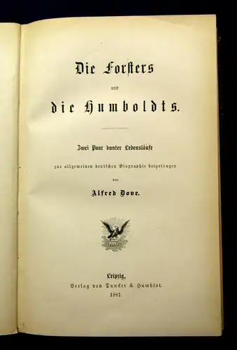 Dove Die Forsters und die Humboldts 1881 Belletristik Literatur mb