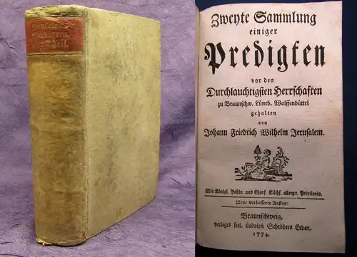 Jerusalem Sammlung einiger Predigten 1774 Theologie 2 Teile in 1 Band js