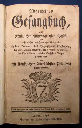 Allgemeines Gesangbuch auf königlichen Allergnädigsten Befehl 1786 Goldschnitt j