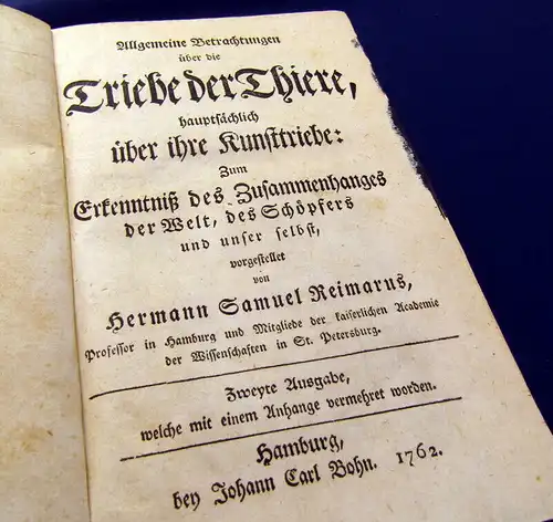 Reimarus, H.S. 1762 Allgemeine Betrachtungen über die Triebe der Thiere am