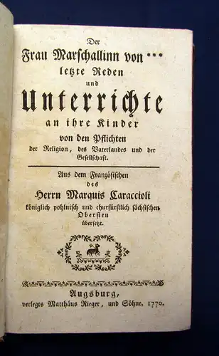 Caraccioli, Marquis 1770 Praktische Landökonomie der Alten + Der Frau(...) am