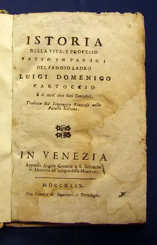 Gadaldini, Agostino 1723 ISTORIA Della vita, e Processo ... LUIGI DOMENICO am