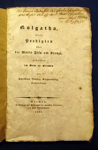 Knippenberg, Christian Ludwig 1830 Golgatha oder Predigten (...) am