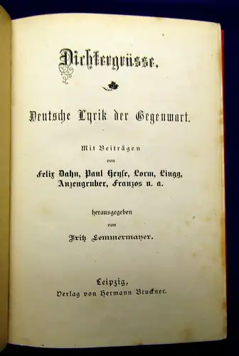 Lemmermayer Dichtergrüsse Deutsche Lyrik der Gegenwart um 1900 Literatur mb