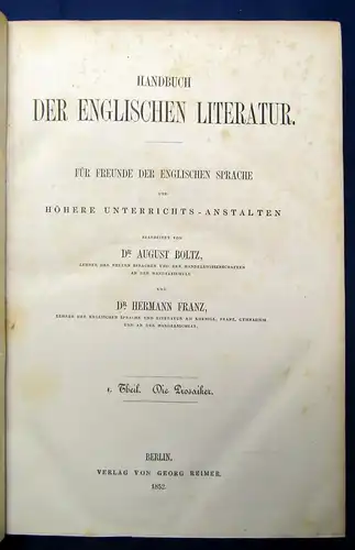 Boltz Handbuch der englischen Literatur Für Freunde d. engl. Literatur 1.Teil js