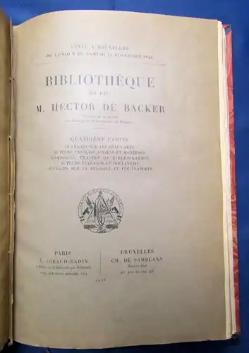 Lefranc Bibliotheque De feu M. Hector De Backer 1926-1928 7 Bände in 3 HLdr. js