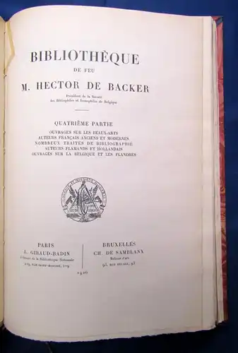 Lefranc Bibliotheque De feu M. Hector De Backer 1926-1928 7 Bände in 3 HLdr. js