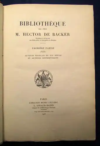 Lefranc Bibliotheque De feu M. Hector De Backer 1926-1928 7 Bände in 3 HLdr. js