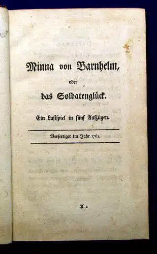 Lessing, Gotthold Ephraim 1770 Minna von Barnhelm, oder das Soldatenglück. am