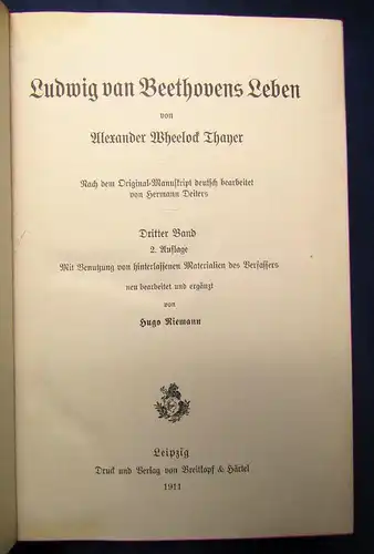 Thayer Ludwig van Beethovens Leben 5 Bde. Mischauflage 1.-3., 1907-1917 js