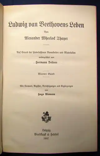 Thayer Ludwig van Beethovens Leben 5 Bde. Mischauflage 1.-3., 1907-1917 js