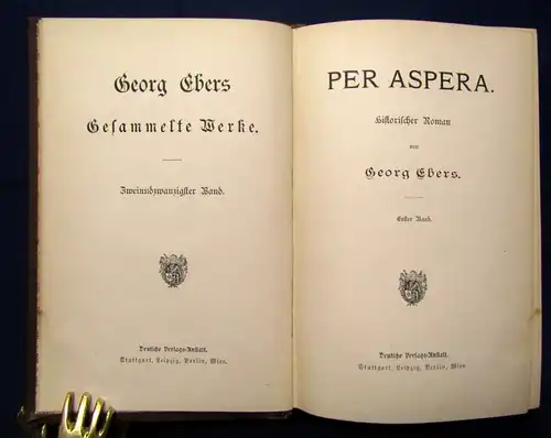 Ebers Georg Gesammelte Werke 2 Bde. Per Aspera dekorativ um 1900 Lyrik js