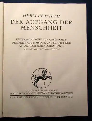 Wirth Der Aufgang der Menschheit 1928 EA selten Or. Ausgabe Die Grundzüge Bd.1 j