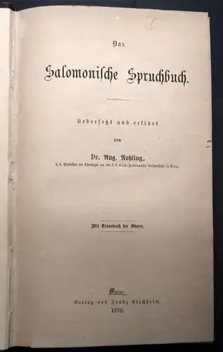 Rohling,Aug.Dr., Das salomonische Spruchbuch u. Buch des Propheten Daniel 1876 j