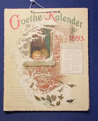 Goethe Kalender für 1893 Chromolithographie Jahrweiser Kalendarium js