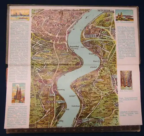 Lithographisches Leporello von Mainz bis Köln Rheinlauf koloriert um 1910 js