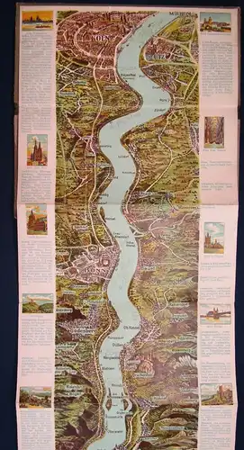 Lithographisches Leporello von Mainz bis Köln Rheinlauf koloriert um 1910 js