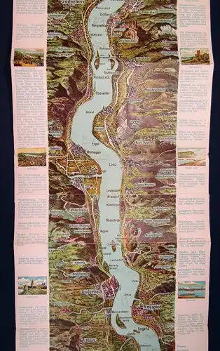 Lithographisches Leporello von Mainz bis Köln Rheinlauf koloriert um 1910 js