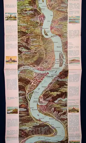 Lithographisches Leporello von Mainz bis Köln Rheinlauf koloriert um 1910 js