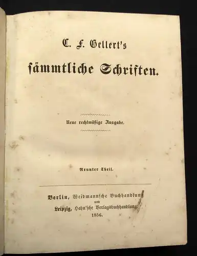 C. F. Gellert`s sämmtliche Schriften 10 Bände 1858 Belletritistik Lyrik js