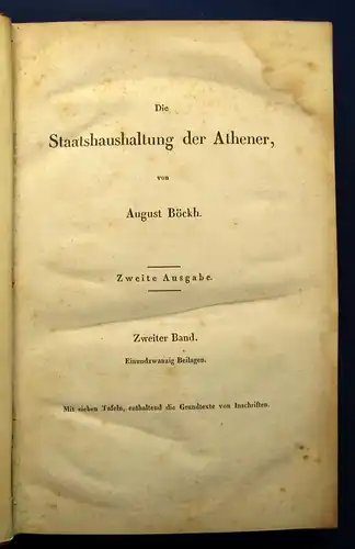 Böckh Die Staatshaushaltung der Athener 2 Bde. (v.3) 1851 Gesellschaft Politik j