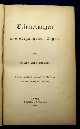 Luthardt Erinnerungen aus vergangenen Tagen 1891 Belletristik Lyrik