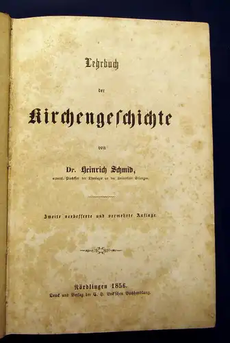 Schmid Lehrbuch der Kirchengeschichte 1856 Theologie Religion Kirche mb