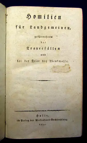 Homolien für Landgemeinen bei Trauerfällen 1799 Selten Theologie Kirche mb