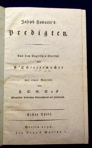 Joseph Fawcett´s Predigten 1798 Theologie Kirsche Selten mb