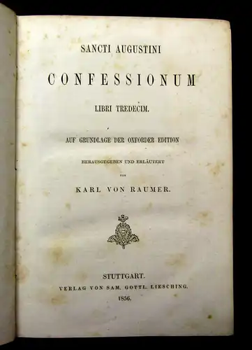 Von Raumer Sancti Augustini Confessionum Libri Tredecim 1856 Theologie Kirche mb