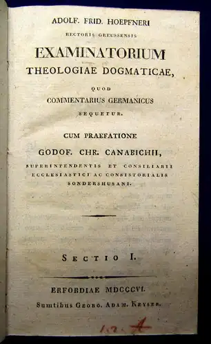 Hoepfneri Examinatorium Theologiae Dogmaticae 1806 Theologie Religion mb