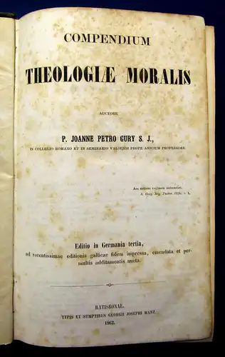 P. Joanne Petro Gury Compendium Theologiae Moralis 1862 Theologie Religion mb