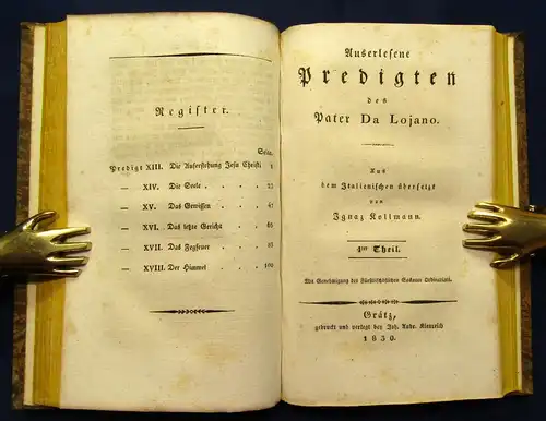 Kollmann Auserlesene Predigten des Pater Da Lojano 4 Bde. in 2 Theologie 1830 js