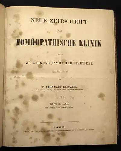 Hirschel Neue Zeitschrift für Homöopatische Klinik 3.Bd. 1858 Heilungen js