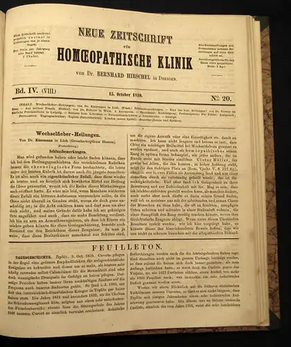 Hirschel Neue Zeitschrift für Homöopatische Klinik 3.Bd. 1858 Heilungen js