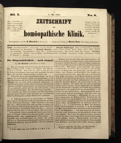 Hirschel Neue Zeitschrift für Homöopatische Klinik 1.Bd. 1852-54 Heilungen js