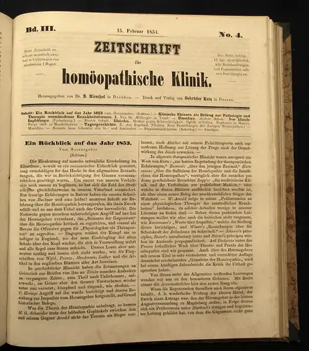 Hirschel Neue Zeitschrift für Homöopatische Klinik 1.Bd. 1852-54 Heilungen js