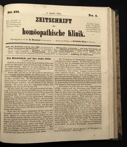 Hirschel Neue Zeitschrift für Homöopatische Klinik 1.Bd. 1852-54 Heilungen js