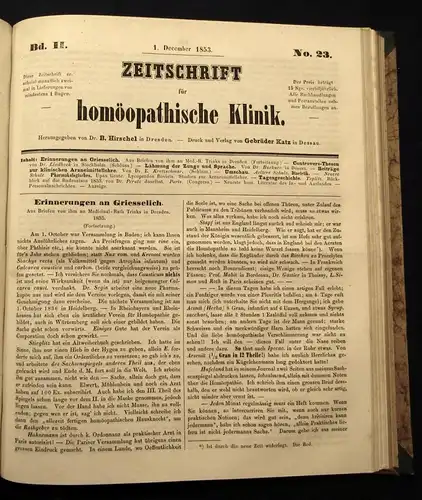 Hirschel Neue Zeitschrift für Homöopatische Klinik 1.Bd. 1852-54 Heilungen js