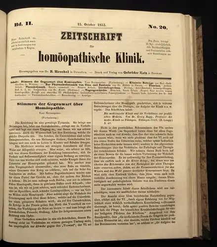Hirschel Neue Zeitschrift für Homöopatische Klinik 1.Bd. 1852-54 Heilungen js