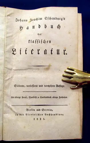 Eschenburg Handbuch der klassischen Literatur 1825 Belletristik Lyrik mb