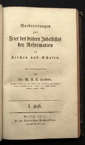 Hanstein Das Jubeljahr der evangelischen Kirche 2 Bde. in 1 Predigten 1817 js